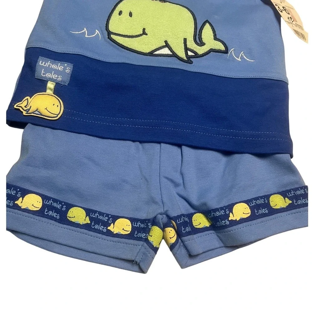 Vtg Bright Future Whales Tales Blue Whale Tank Top and Shorts Set 3-6 Months NWT
